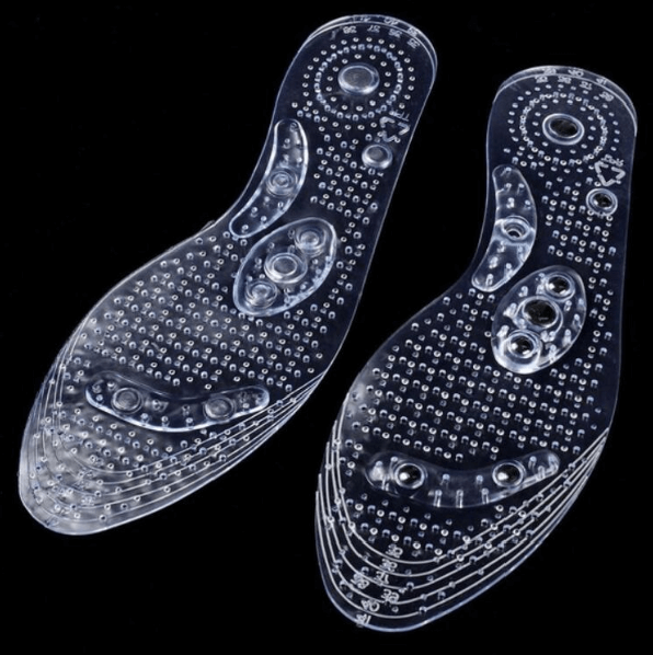 pair of magnetic clear gel insoles