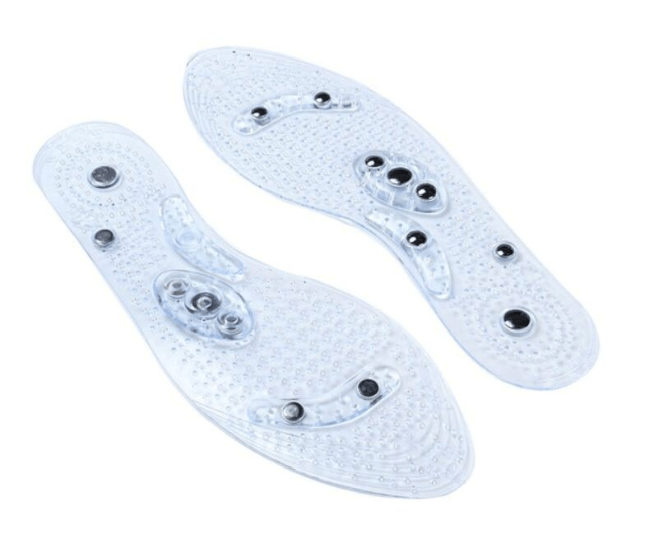 pair of magnetic clear gel insoles