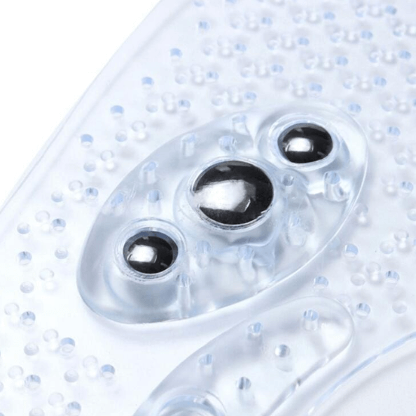 close up of the magnets on a pair of magnetic clear gel insoles