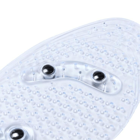 magnets closeup on a pair of magnetic clear gel insoles