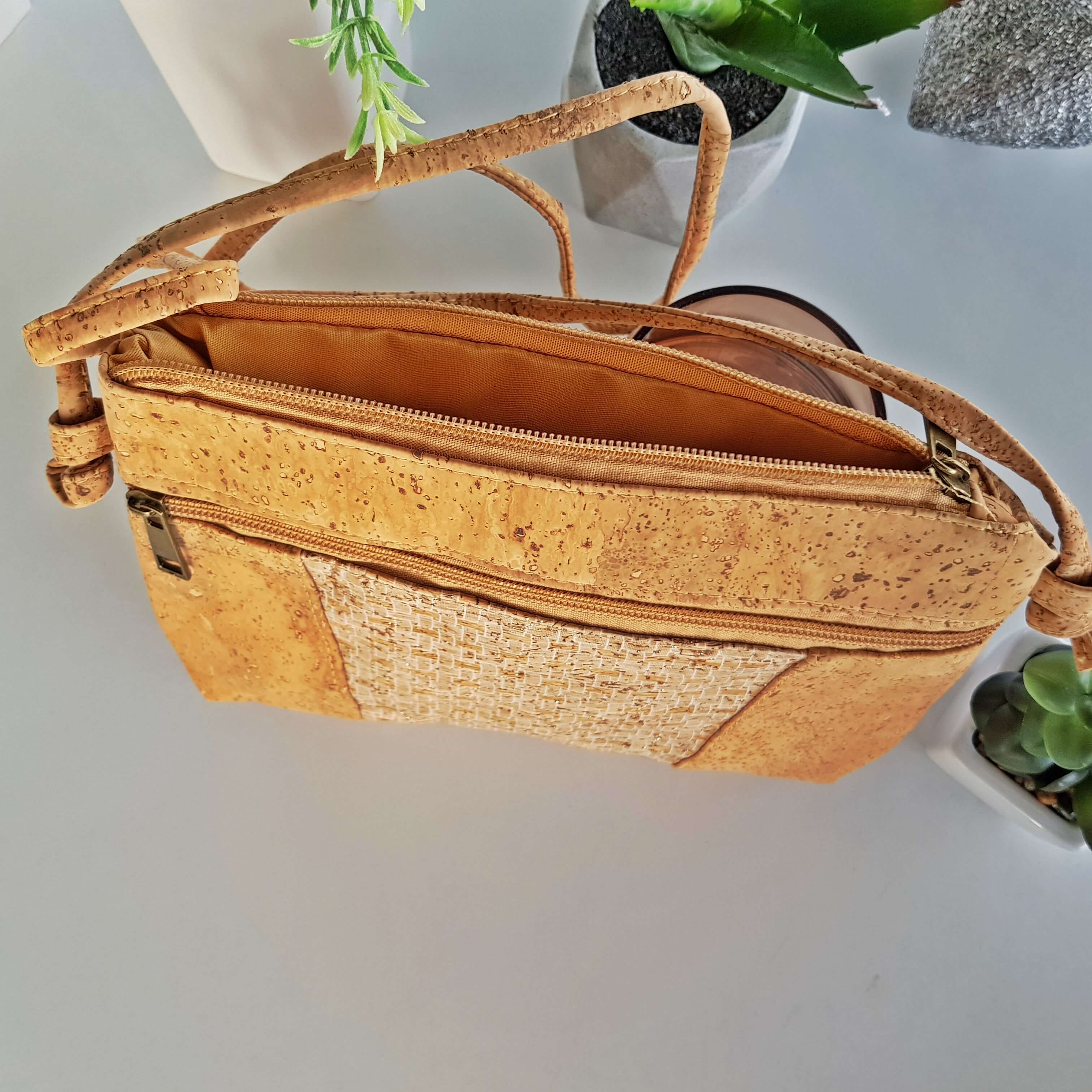 White Grid Natural Cork Crossbody Bag