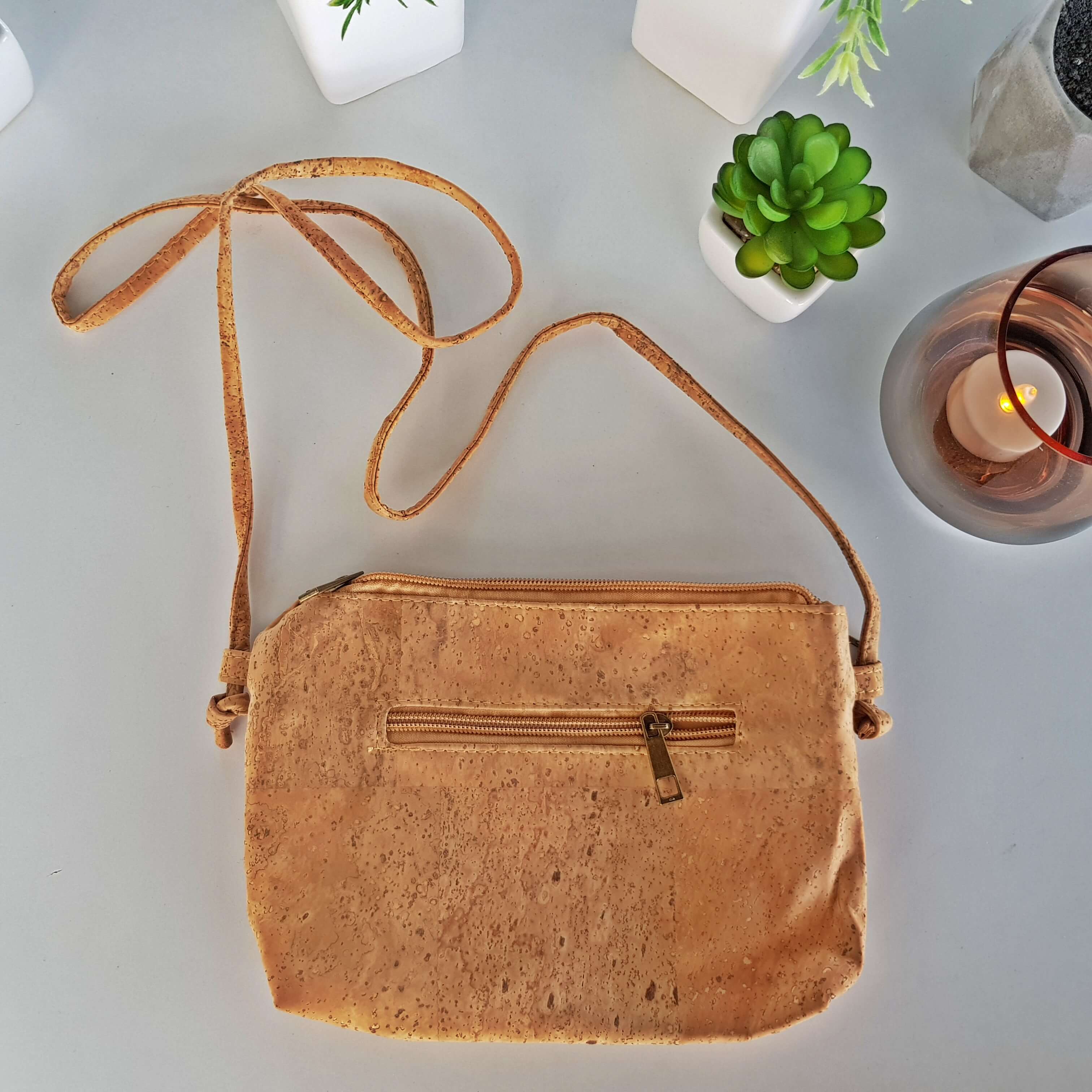 White Grid Natural Cork Crossbody Bag