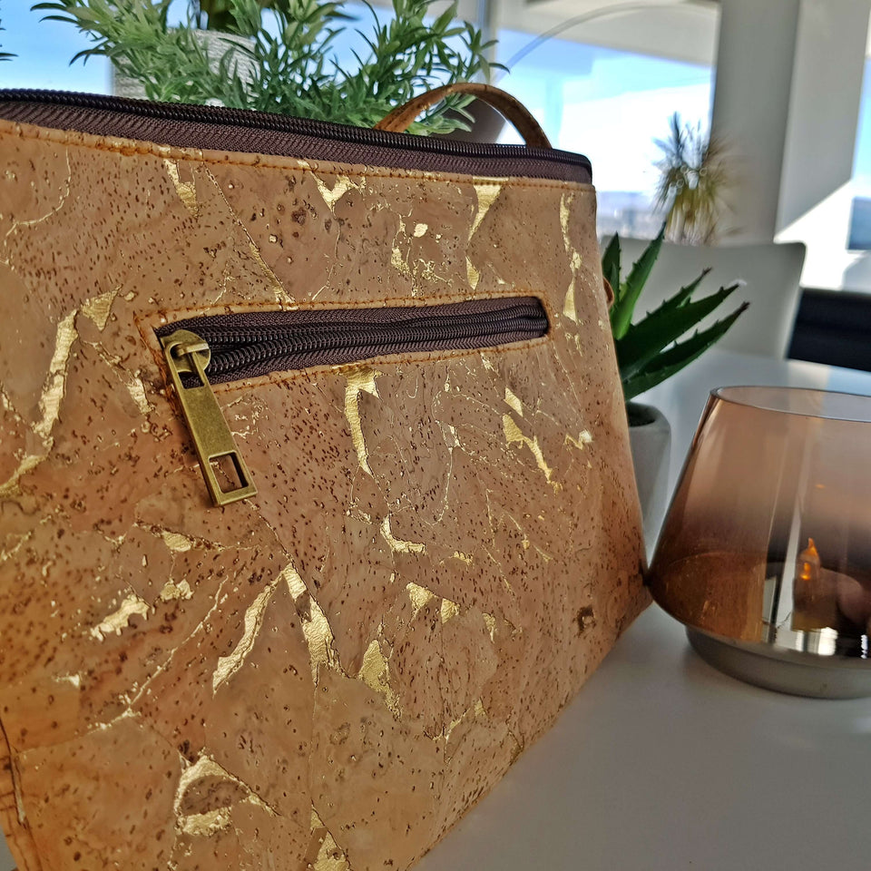 Cork Vegan Leather Cross-body Bag - Leaf Pattern