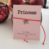 Princess Butterfly Charm Card Red String Bracelet
