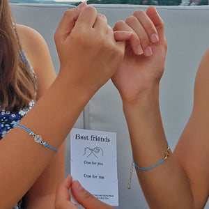 Best Friends Gift Card Bracelets and girls doing a pinky promise