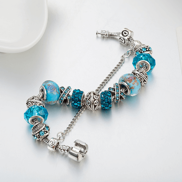 Blue Crystal Charm Bracelet close-up