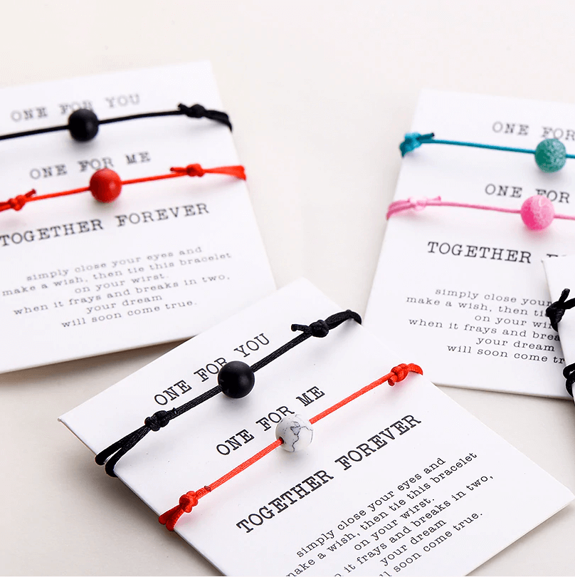 Red string and black string natural stone pair of bracelets