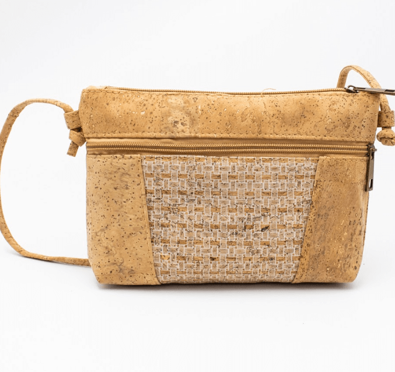 White Grid Natural Cork Crossbody Bag