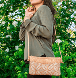Cork Vegan Leather Cross-body Bag - Leaf Pattern