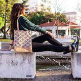 girl with vegan leather cork tote