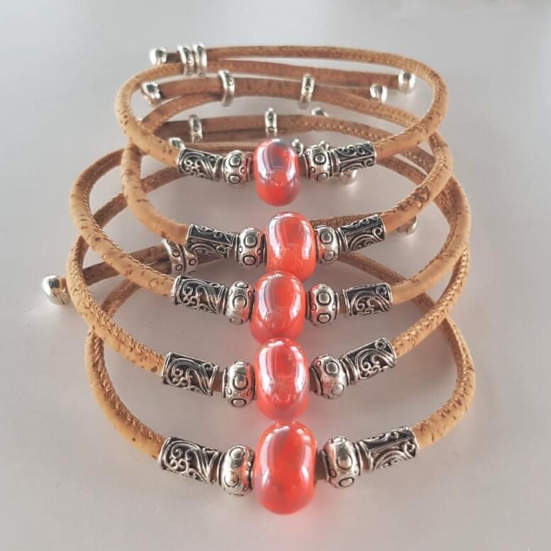 vegan leather bracelets with red charms