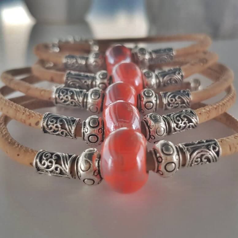 vegan leather bracelets with red charms