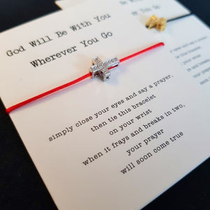 red string cross bracelet card