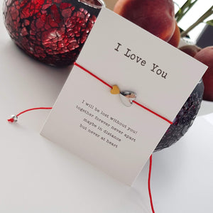 I Love You Double Heart Red String Bracelet Gift Card