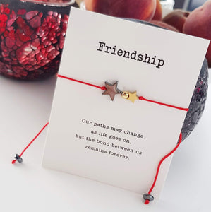 Gold And Black Hematite Double Star Friendship Card Bracelet