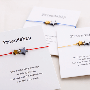 Gold And Black Hematite Double Star Friendship Card Bracelet