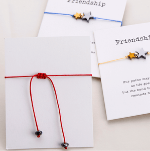 Gold And Black Hematite Double Star Friendship Card Bracelet