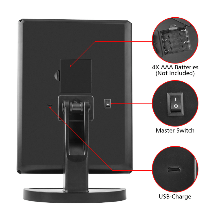 back of the led mirror with power options