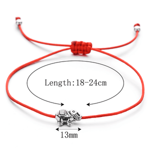 dimensions of red string bracelet with silver elephant charm